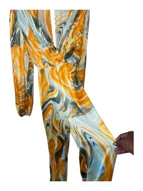 Marbled Wrap Jumpsuit in Mustard & Light Blue